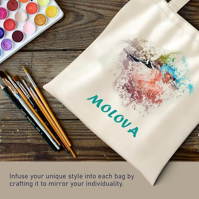 MOLOVA 12-Pack Large 14x15 Premium Cotton Canvas Tote Bags,Load 55lbs,Reusable bag made of 6oz of canvas with Handles for Gift-Giving, Beach Trips, Work, DIY Projects, Shopping 12
