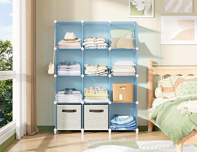 HOMIDEC Closet Organizer, 12-Cube Closet Organizers and Storage, Cube Storage Organizer for Kids, Closet, Bedroom, Bathroom, Office, Blue