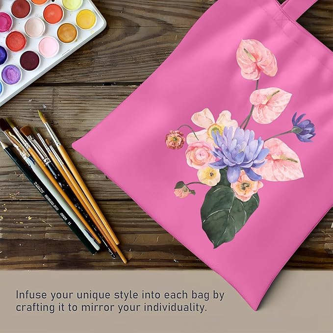 MOLOVA 1 Pack Available Premium Canvas Reusable Tote Gift Bags,Made of Natural Canvas with Handle,Work,DIY,Shopping(Pink)
