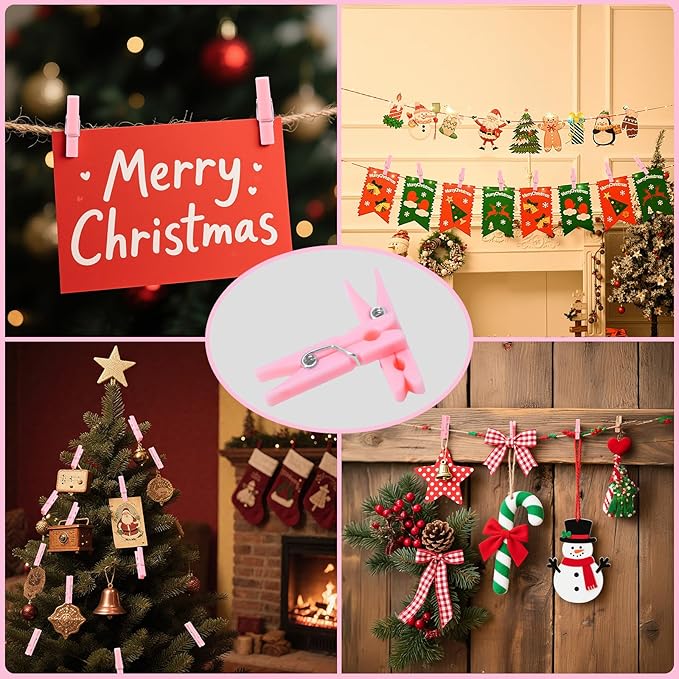100PCS Pink Plastic Clothes Pins for Girl Baby Shower Games, DIY Crafts, Photos - 1.35 Inch Small Mini Pins, Tiny Clips for Laundry & Picture Displays Gender Reveal Party Decorations