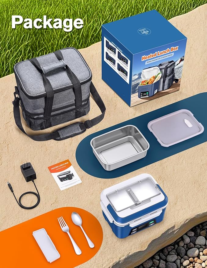 EAST OAK Cordless Electric Lunch Box for Adults, Heated Lunch Box Battery Powered with Automatic Heating, 5.5 Cups Portable Food Warmer with Insulated Carry Bag