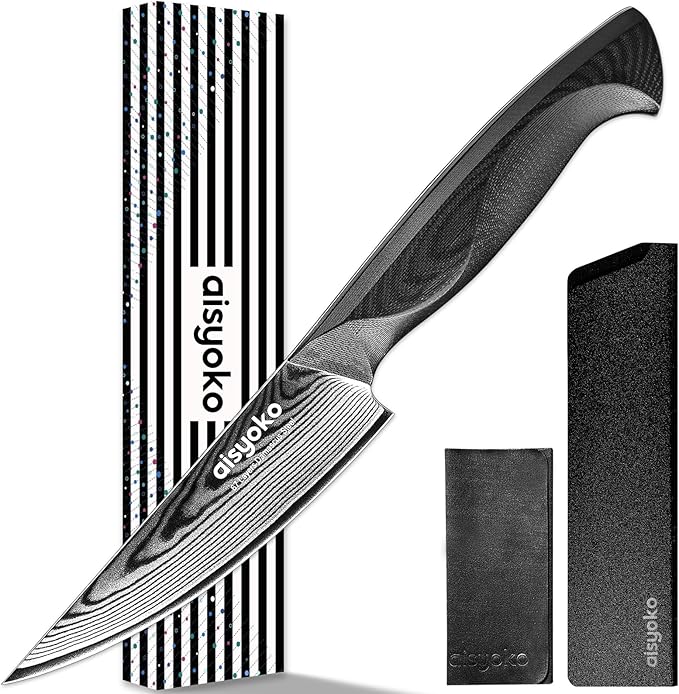 aisyoko Damascus Chef Knife 8 Inch Sharp Kitchen Knife Japan VG-10 Stainless Steel Carbon Ultra Sharp Kitchen Cooking Knife, Ergonomic G10 Handle Deluxe Gift Box
