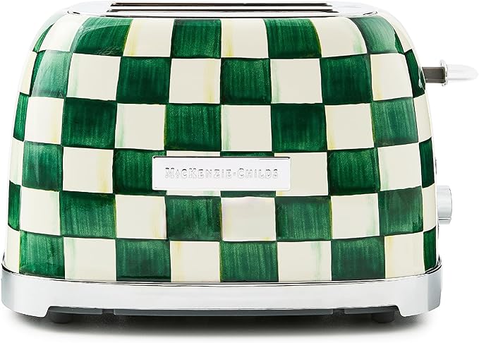 MACKENZIE-CHILDS 2-Slice Toaster, Decorative Toaster for Kitchen, Black-and-White Courtly Check