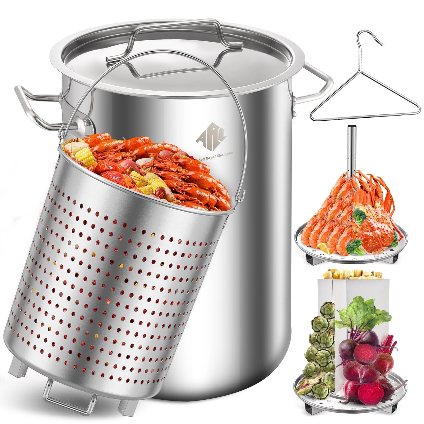 ARC 52QT Stainless Steel Stockpot for Crab Seafood Boiler w/Basket, 13Gal