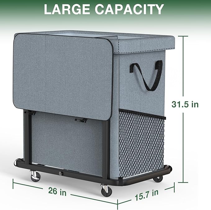 50 Gal(190L) High Grade Large Laundry Basket with Wheels, Rolling Laundry Hamper, Laundry Cart with Metal Frame and Removable Bag Design, Suitable for Laundry Room, Bedroom (Grey, 2 Section 190L)