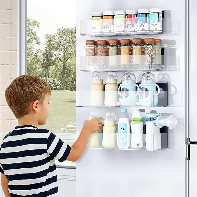 Magnetic Spice Rack for Refrigerator, Kitchen Organizer and Storage Shelf, Clear(2 Pack)