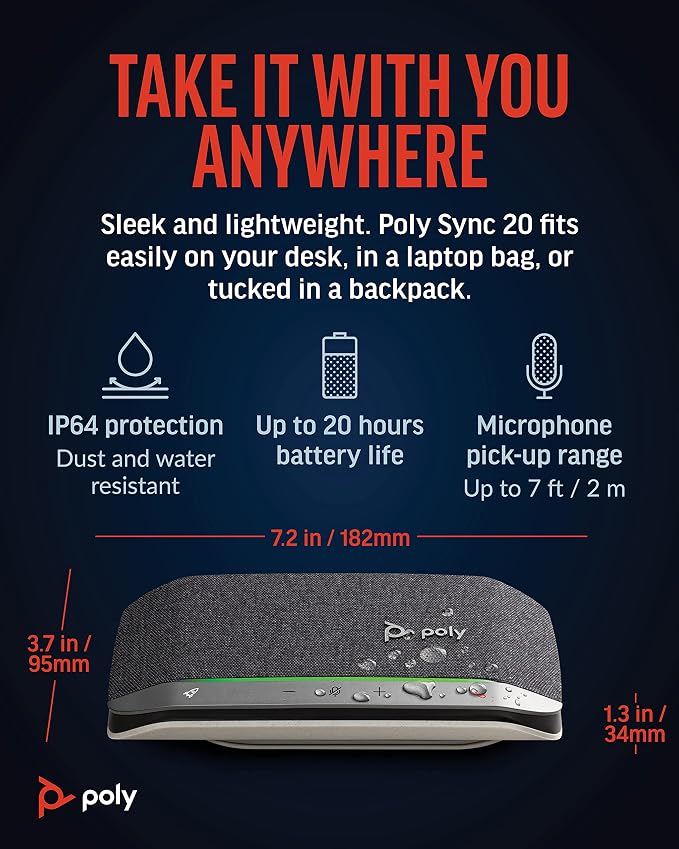 Poly Sync 20 USB-A Personal Portable Smart Speakerphone