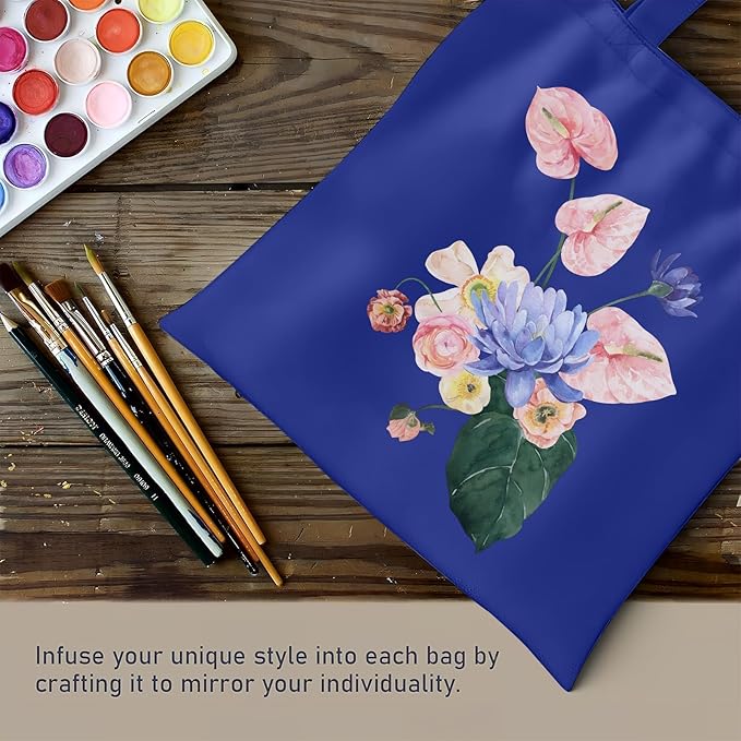 MOLOVA 1 Pack Available Premium Canvas Reusable Tote Gift Bags,Made of Natural Canvas with Handle,Work,DIY,Shopping(Navy Blue)