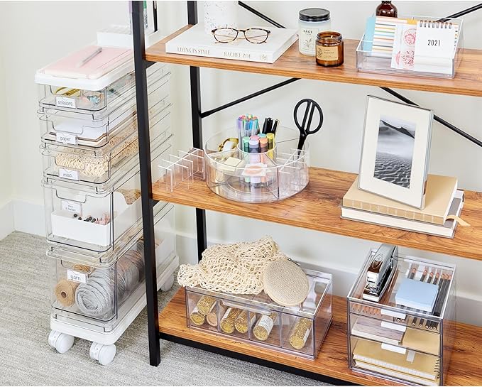 iDesign The Sarah Tanno Collection Plastic Cosmetic Drawer Organizer, Clear/White Large