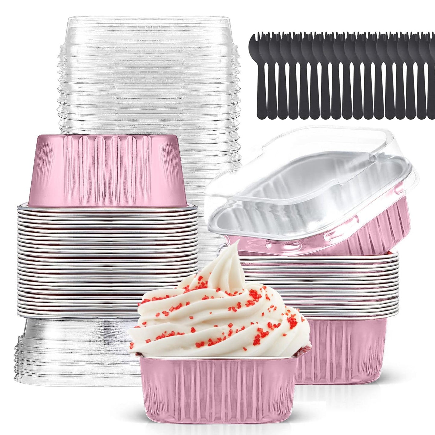 10oz Mini Cake Pans with Lids (40 Pack) Aluminum Foil Square Cupcake Liners Brownie Baking Cups,Disposable 4”x4” Large Cupcake Pan,Jumbo Muffin Tin Ramekins Holders