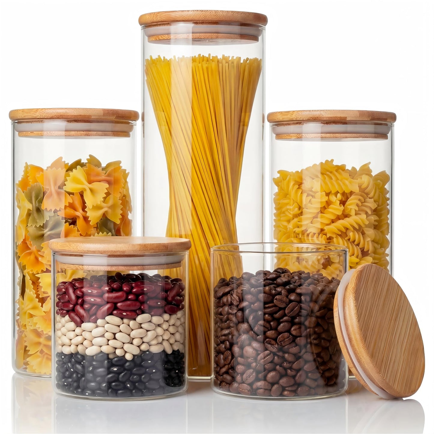 32 oz & 21 oz Round Glass Food Storage Containers with Bamboo Lids, 4 Pack