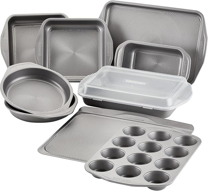 Circulon Total Bakeware Set Nonstick Cookie Baking Sheets with Cooling Rack, 3 Piece, Gray