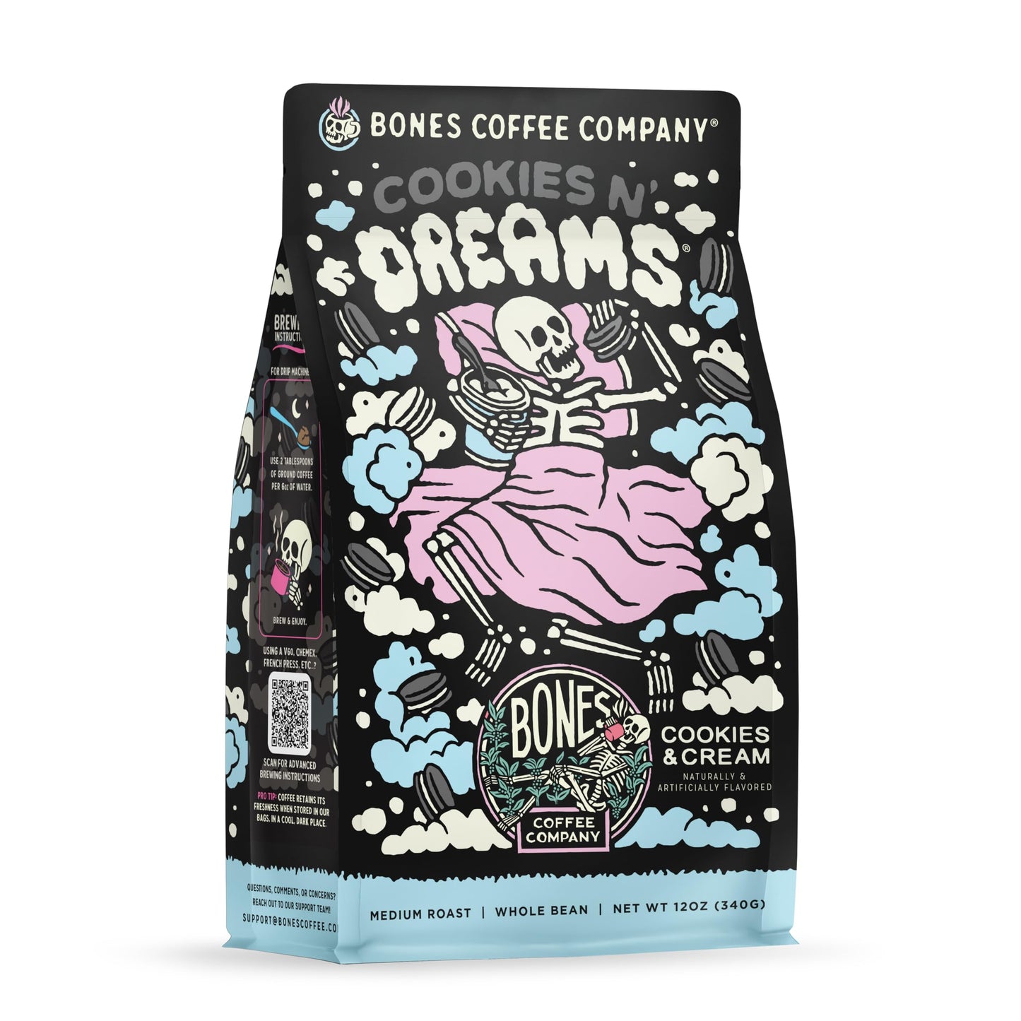 Bones Coffee Company Blueberry Blast Cake, Blueberry Pancakes Flavored Coffee, Medium Roast Low Acid Arabica Beans Compatible with Auto drip and French Press Coffee Maker, 12 Oz Whole Bean