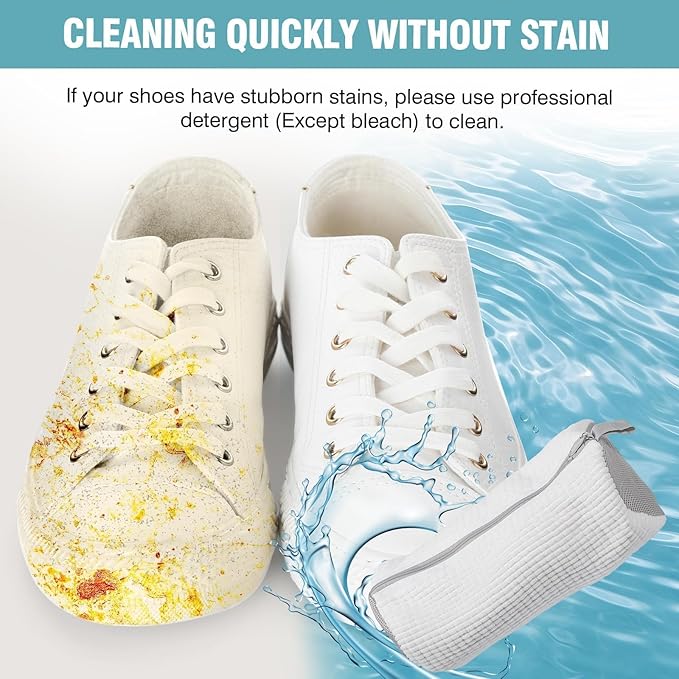 Shoe Washing Machine Bag, Shoe Laundry Bag for Washer and Dryer, Include Dry Net Bag, Reusable and Durable Zipper with Hook Design, Shoe Washing Bag for Sneaker (White, 2 Pack)