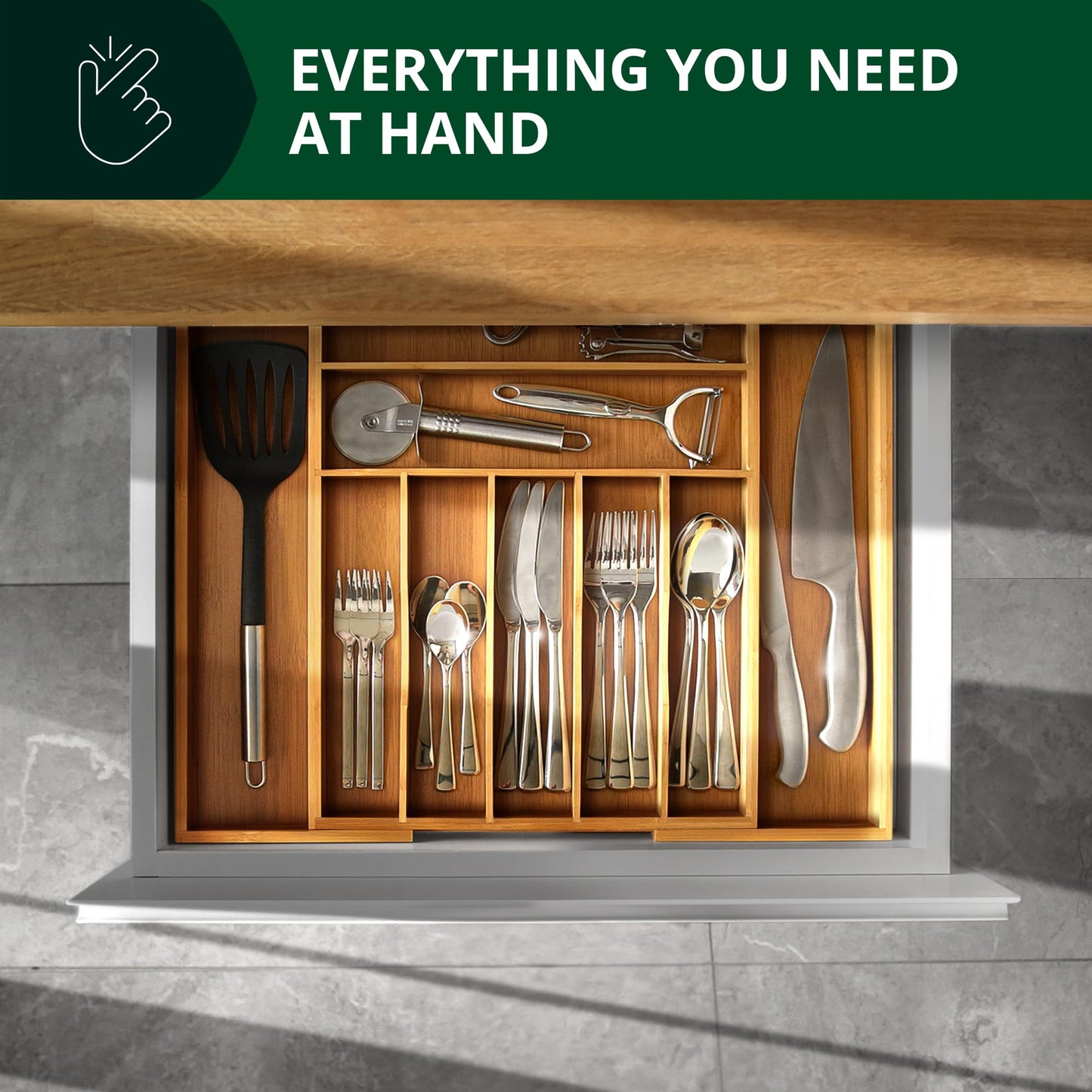 ROYAL CRAFT WOOD Luxury Bamboo Kitchen Drawer Organizer - Silverware Organizer, Utensil Holder & Cutlery Tray Drawer Dividers for Flatware (9 Slot, Natural)