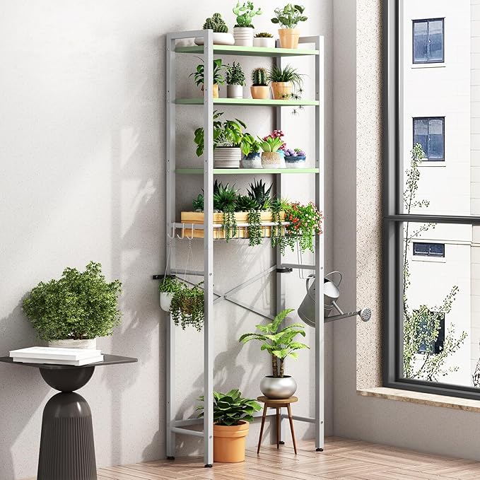 Over-The-Toilet Storage Rack, 4-Tier Bathroom Organizer Shelf Over Toilet with Adjustable Shelf and Basket, Freestanding Space Saver Bathroom Shelves Above Toilet for Room (Avocado Green)