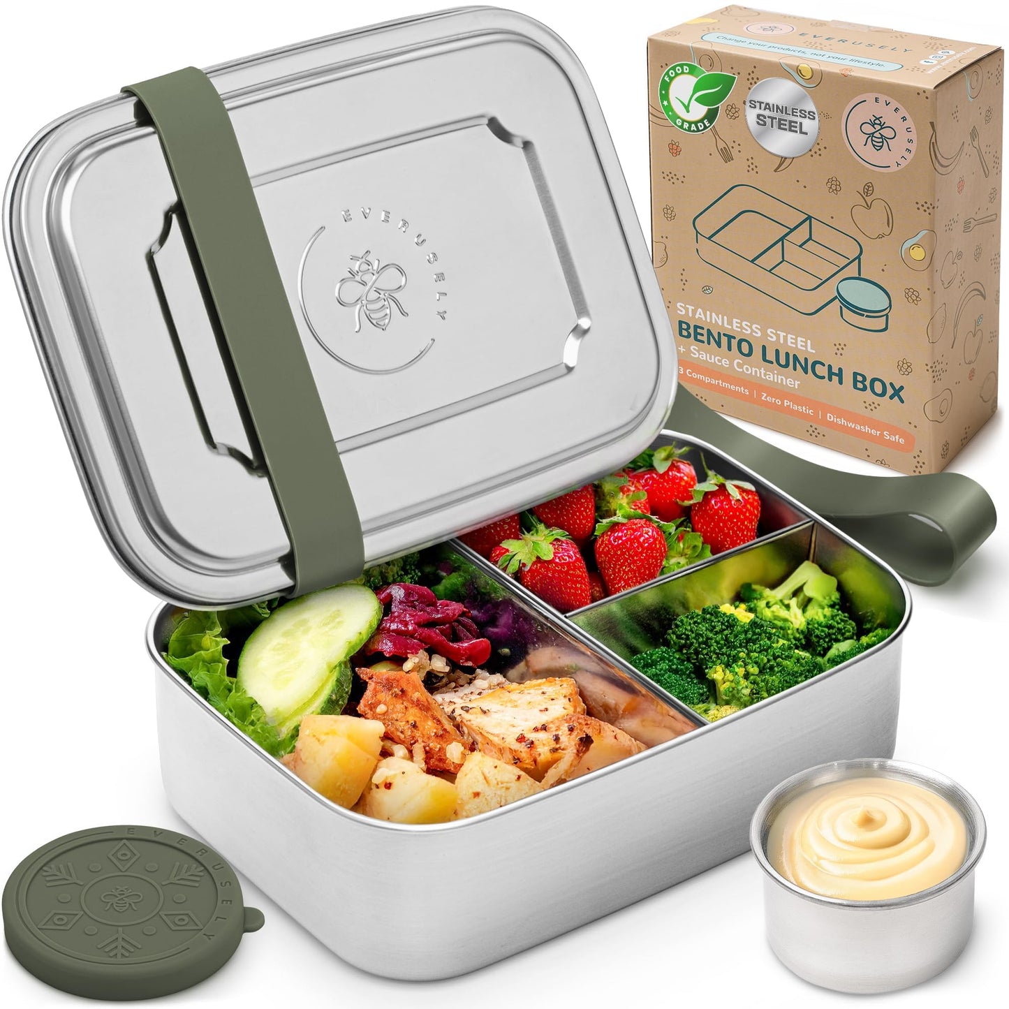 Stainless Steel Bento Box + Condiment Container - Lavender, 27oz / 0.8 L