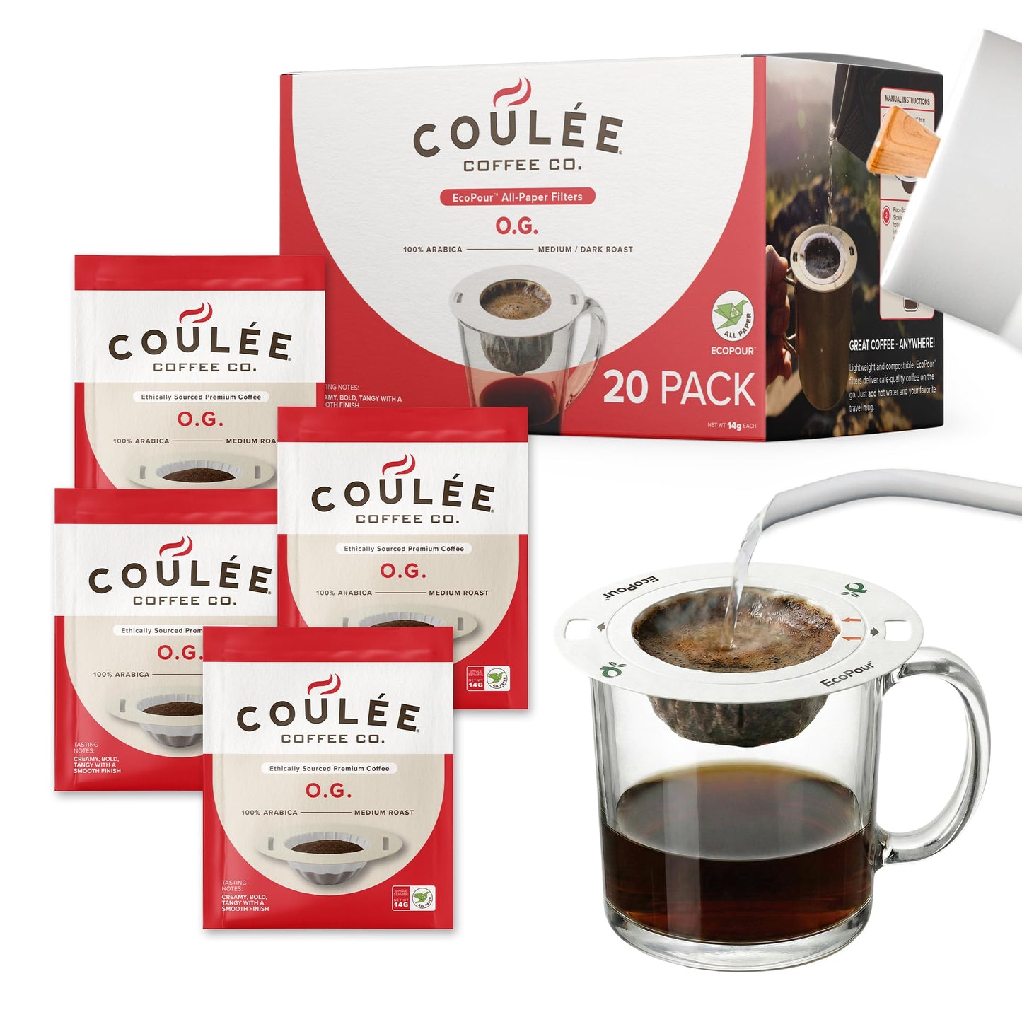Coulée EcoPour Coffee Variety Pack, Single Serve, 4 Flavors, 20 Pack