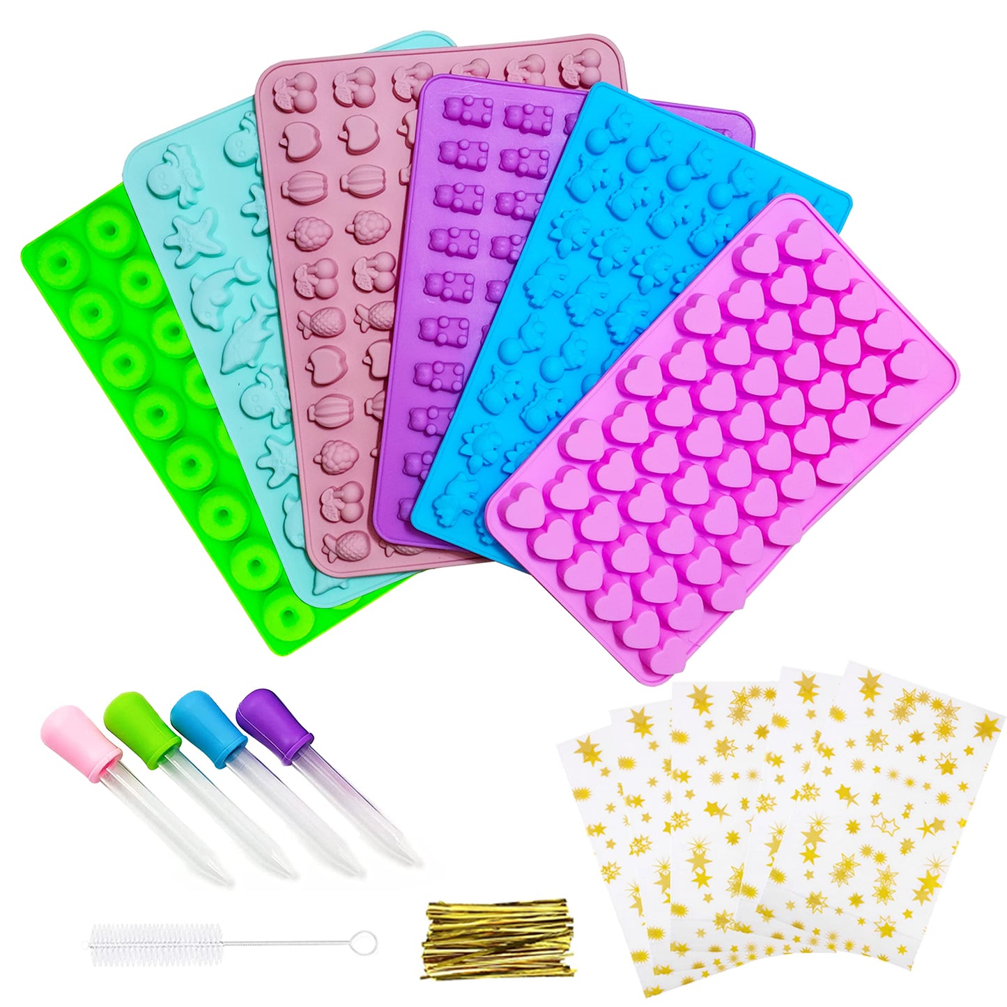 KRLIFCSL Mini Gummy Ocean Animals Silicone Candy Molds Including Hippocampus, Starfishs, Dolphins, Whales, Shells, Worms, for Making Gummies, Chocolates, Vitamin Candy, Pack of 3. (Mini Sea Animal)