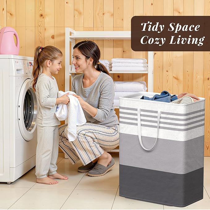 WOWBOX 2 Pack Laundry Hampers Baskets, Freestanding Dirty Clothes Hampers with Reinforced Handles & Cross Stitch & Waterproof Coating, for Laundry Bedroom Bathroom, 2 x 125L