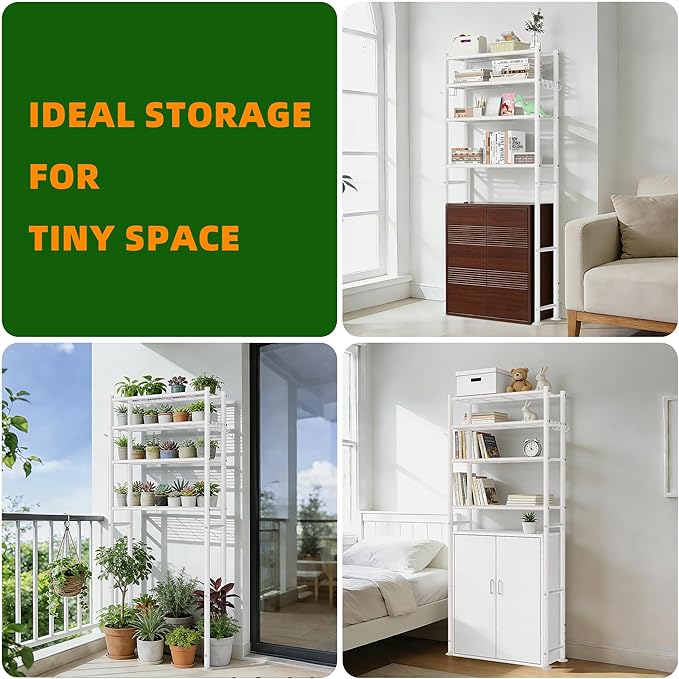4-Tier Over The Toilet Storage Cabinet, Space Saver Over Toilet Bathroom Organizer and Storage, Metal Shelves for Bathroom/Living Room/Laundry/Balcony, White