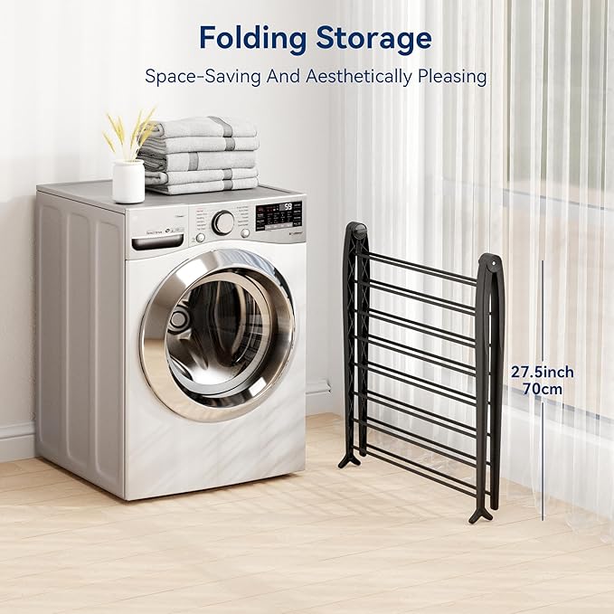 Whitmor Spacemaker Folding Drying Rack, Indoor Clothes Organizer with Patent-Pending Design, Space Saving, 6" L x 26" W x 51.5" H, Black