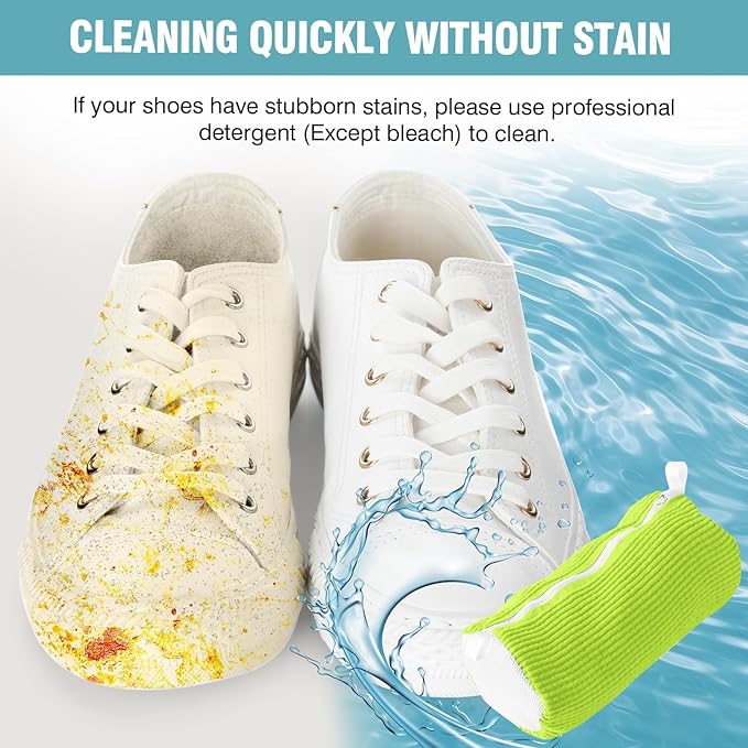 Shoe Washing Machine Bag, Shoe Laundry Bag for Washer and Dryer, Include Dry Net Bag, Reusable and Durable Zipper with Hook Design, Shoe Washing Bag for Sneaker (Green, 2 Pack)