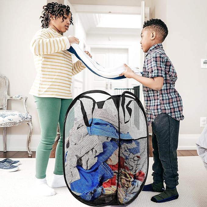 Collapsible Pop Up Laundry Hamper, Extra Large Mesh Foldable Laundry Basket Bag, 28" x 16" x 16", 4 Pack (Black + Pink + Grey + Blue)