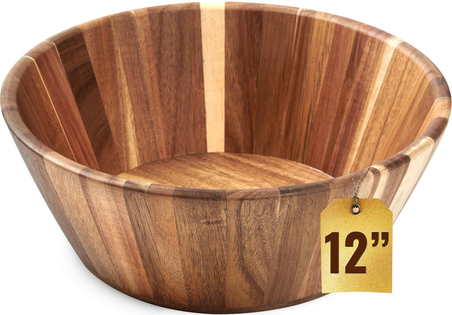 Wooden Salad Bowl Set of 3, Round 12" 10" 8" Wood Bowls for Serving Food