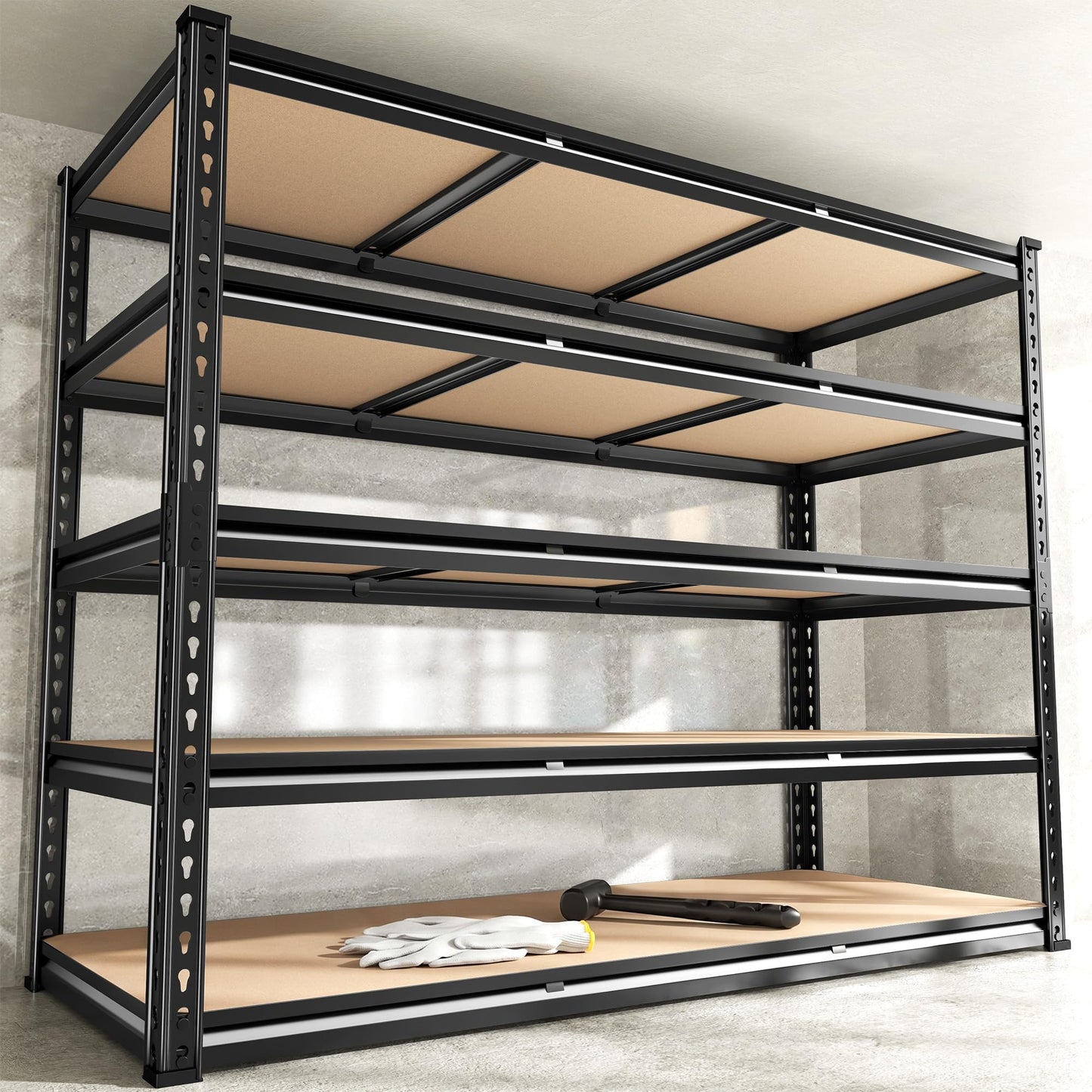 REIBII 48" W Garage Shelving Heavy Duty 2550 LBS Storage Shelves 4 Tier Heavy Duty Shelving, Adjustable Metal Shelves, Industrial Shelf for Garage, Warehouse, Pantry, 48" W x 60" H x 24" D