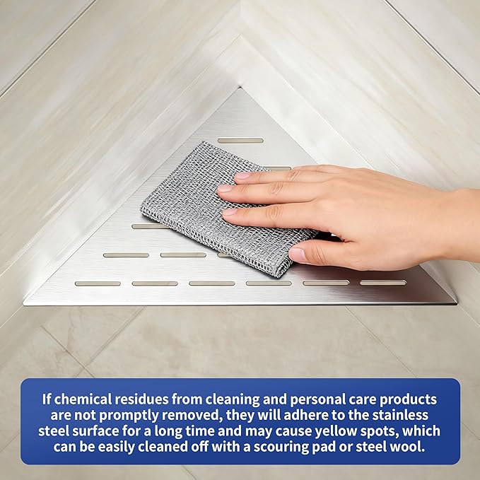 10'' Corner Shower Shelf 2PCS, 304 Stainless Steel Grout in Shelves for Tiled Wall, Recessed Bathroom Shelves (10'', Silver)