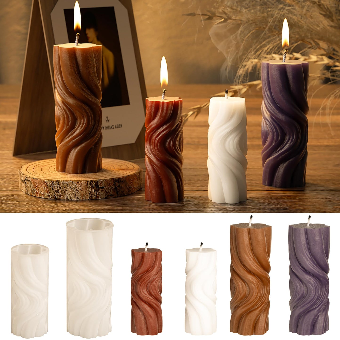2 Pack Spiral Wave Resin Casting Molds - Silicone for 3D Animal Candle Making