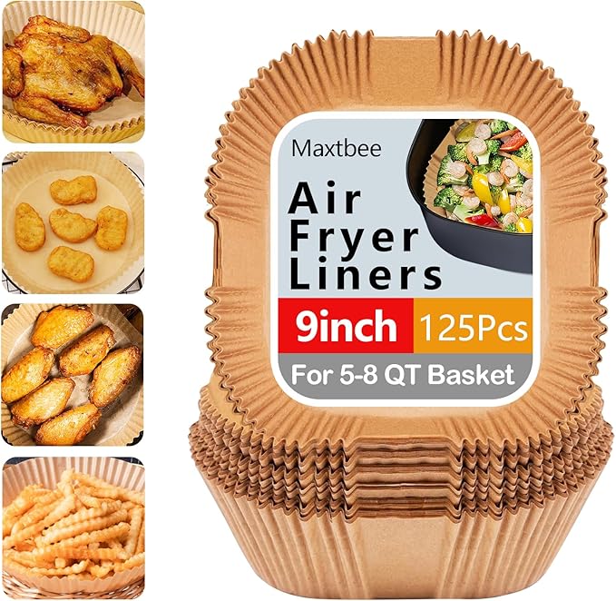10 Inch Air Fryer Liners Disposable, 200Pcs Square Air Fryer Paper Liners, Oil-Proof & High-Temperature Resistant Parchment Baking Paper for Air Fryer, Microwave and Oven(Bottom Is 9 Inch)
