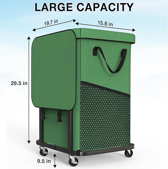 40 Gal(150L) High Grade Large Laundry Basket with Wheels, Rolling Laundry Hamper, Laundry Cart with Metal Frame and Removable Bag Design, Suitable for Laundry Room, Bedroom (XYL-Green-150L, 150L)