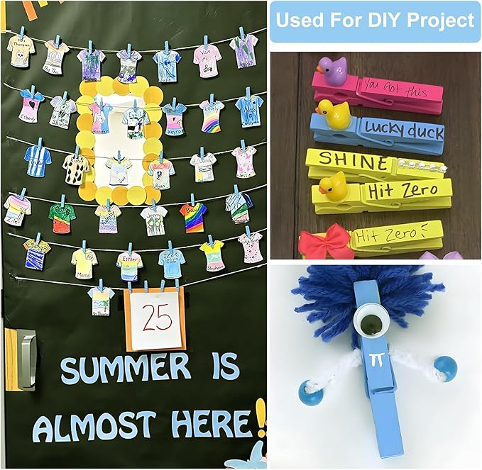 Colored Clothes pins 2.9inch 50PCS Blue, Colorful ClothesPins Wooden Clips for Photos Pictures Decorative Crafts, Decoration clothespins Clothing Hanging clothespins