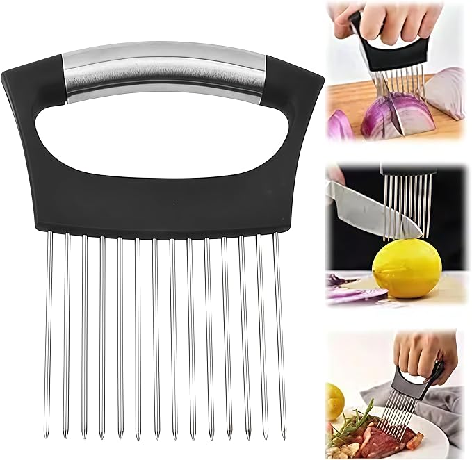 2025 Upgraded Onion Slicer, Onion Holder Chopper for Slicing, Chopper Slicer Assistant Tool, Cutter for Slicing of Meat, Potato, Tomato Kitchen Gadgets (1, Black)
