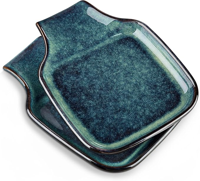 vancasso Stern Spoon Rest for Kitchen, Square Ceramic Spoon Holder for Stove Top, Heat Resistant Utensil Rest for Countertop, Dishwasher Safe, Kiln Blue, 2 Pack