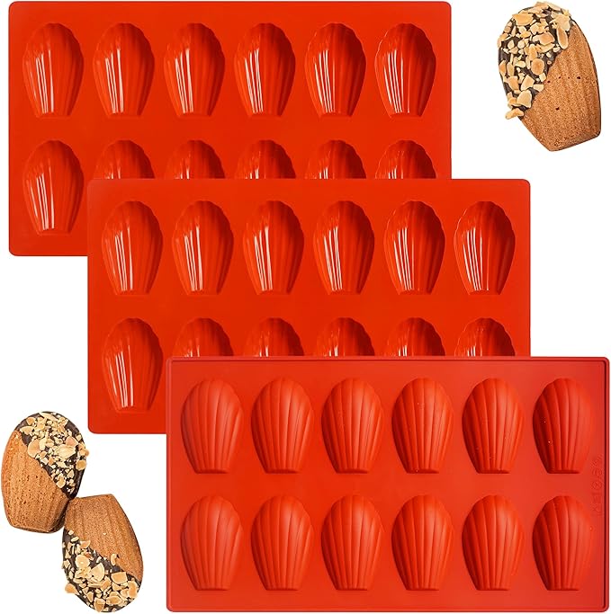 Wilewir Madeleine Pans for Baking, 12-Cavity Non-Stick Silicone Madeleine Cookies Trays for Baking, 3Pcs Shell Shape Madeleine Mold Cake Pans (Mini(12-Cavity))