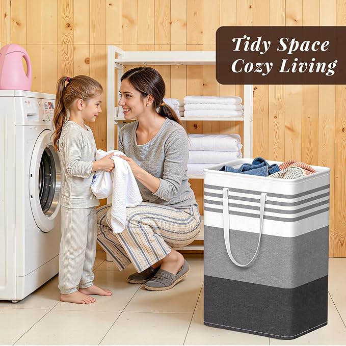 WOWBOX 2 Pack Laundry Hampers Baskets, Freestanding Dirty Clothes Hampers with Reinforced Handles & Cross Stitch & Waterproof Coating, for Laundry Bedroom Bathroom, 2 x 75L