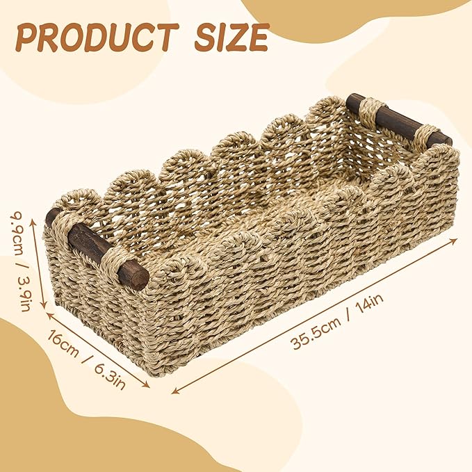 Toilet Paper Storage Basket Bathroom Counter Organizer Wicker Baskets for Organizing Cute Basket for Bedroom Nursery Room Kitchen Bathroom Decor -Seagrass Beige