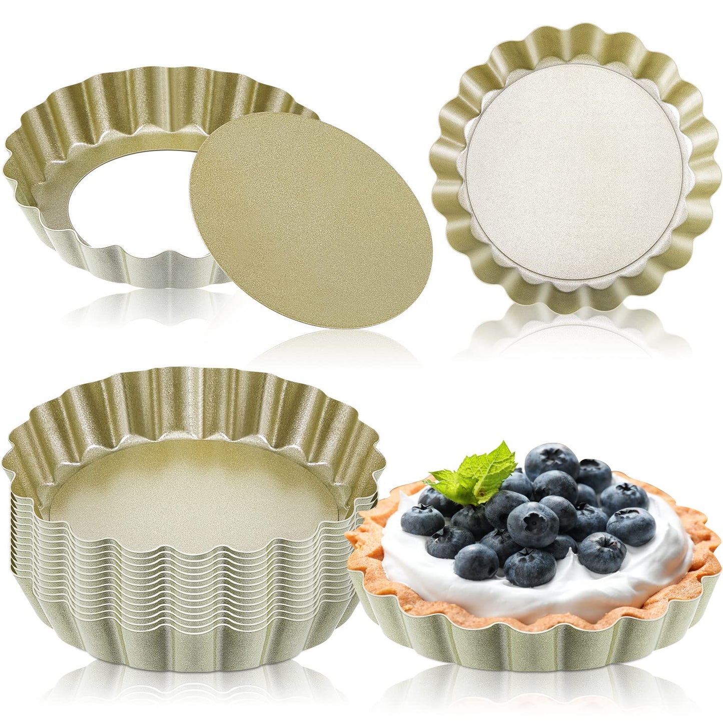 Tessco for you 16 Pcs Mini Tart Pans for Baking, Black Round and Rectangle