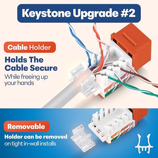 Everest 45° Angled RJ45 Cat6 Keystone Jacks 100-Pack in Orange