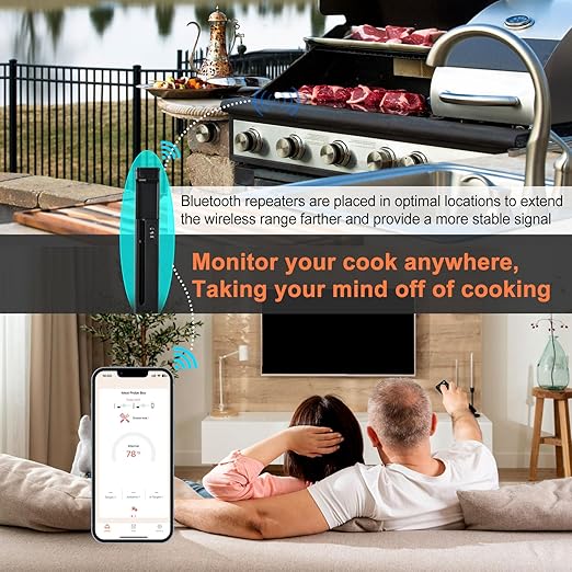 Wireless Smart Digital Bluetooth Meat Thermometer, Instant Temperature Reading, Suitable for Kitchen Cooking, Food Baking, BBQ, Smoker, Rotisserie, Gas Oven, Grill Thermometer for Outside Grilling