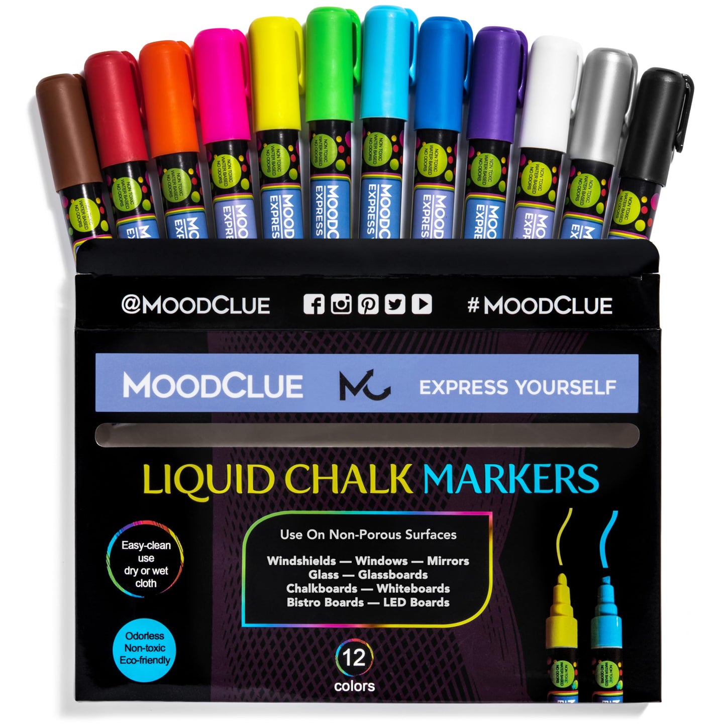 10mm JUMBO Tip Liquid Chalk Drawing Markers for Car Windows, Auto Windshields, Mirrors, White Boards, Retail + Restaurant Signs. Erasable Chalk Markers – Washable – Neon 8pck - 3 writing options
