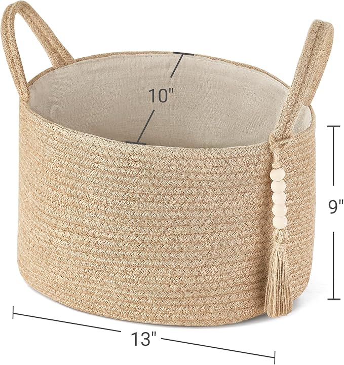 Mkono Storage Basket for Toilet Tank Top Boho Bathroom Decor Woven Rope Toilet Paper Tray Organizer for Shelf Bedroom Living Room, Jute, 13" L x 10" W x 9"H