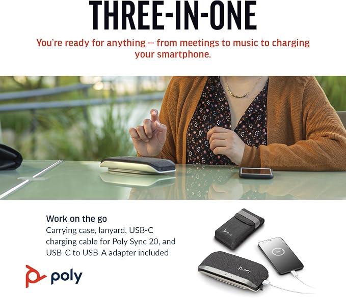 Poly Sync 20 USB-C Personal Portable Smart Speakerphone – Noise/Echo Reduction
