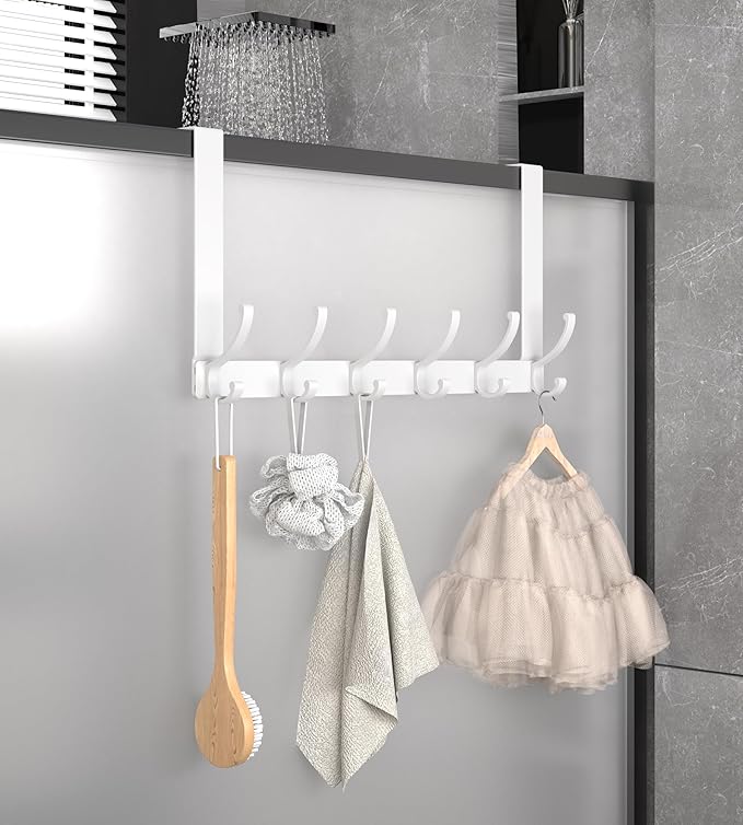 Over The Door Hooks Hanger with 7" Arms, Door Hooks for Hanging, Fit 1 3/4" Door, Tool-Free Assembly, F7U, Towel Racks Organizer Holder for Bathroom - White