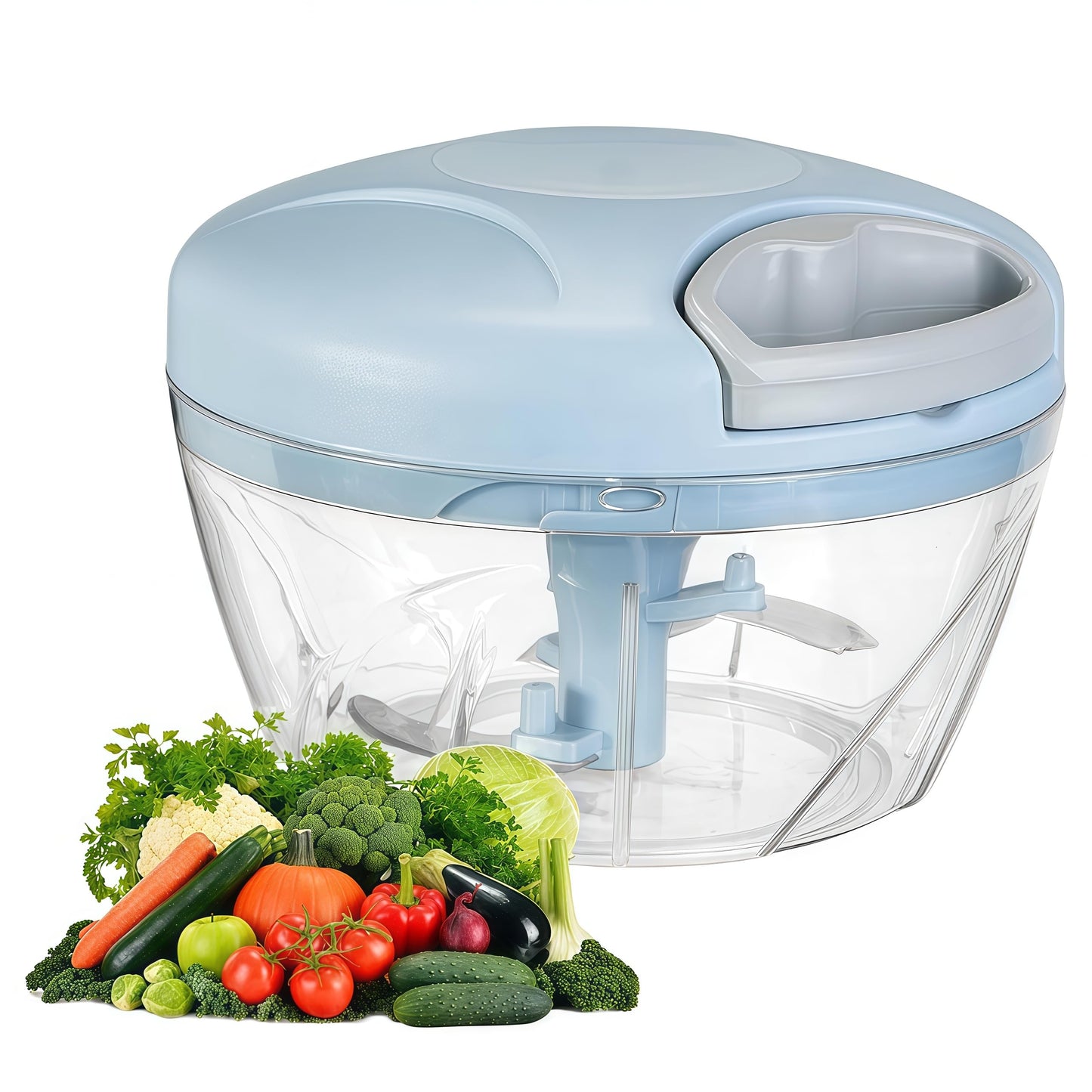 Manual Food Processor Vegetable Chopper, Portable Hand Pull String Garlic Mincer Onion Cutter for Veggies, Suitable for Vegetables, Ginger, Garlic, Fruits, Onion, Potato, Salad (Green 500 ml)