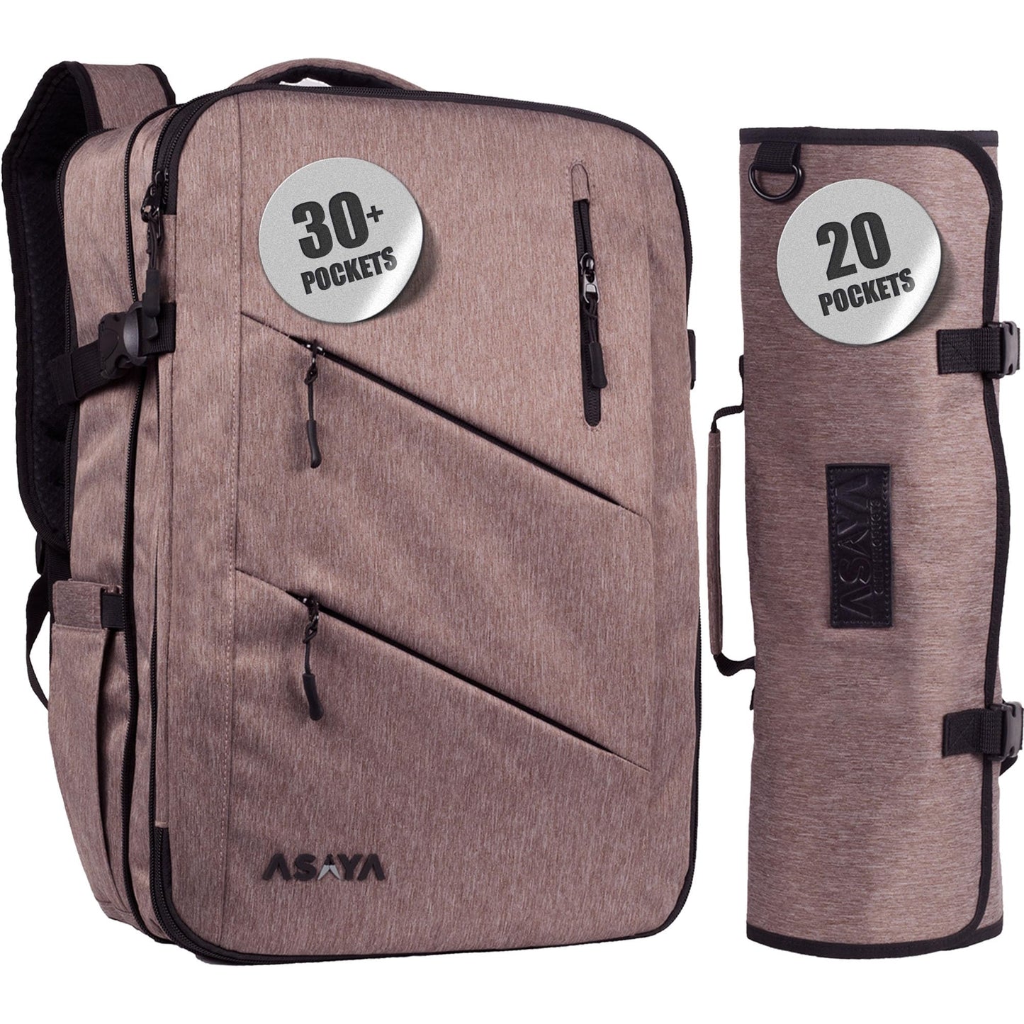 Asaya Chef Knife Backpack with 20-Pocket Knife Roll Bag - Over 30 Storage Pockets Chef Bag, Professional Backpack for Chefs and Culinary Students – Knives Not Included (Black)