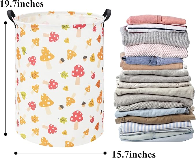 HIYAGON Baby Laundry Basket Baby Hamper for Nursery Girl Kids Pink Hamper Cute Kids Toys Storage Bin Organizer Mushroom Room Decor for Home(Mushroom)
